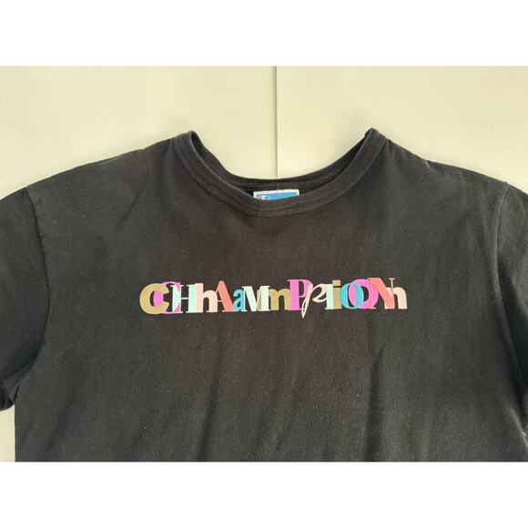 Champion Women’s Black Logo Cropped Crop T-Shirt Tee Top Size XS 100% Cotton - Picture 2 of 9